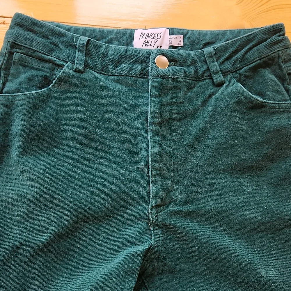 Princess Polly Nadia Corduroy Flare Pants Emerald Green High Rise Jeans Y2K 4 - Picture 11 of 15